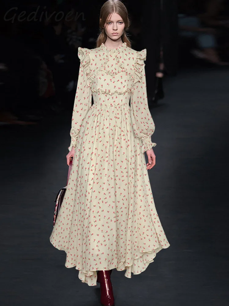 Gedivoen Autumn Fashion Designer Vintage Floral Print Dress Women Lantern Sleeve Ruffle Holiday Party High Waist Slim Long Dress
Gedivoen Autumn Fashion Designer Vintage Floral Print Dress Women Lantern Sleeve Ruffle Holiday Party High Waist Slim Long Dress