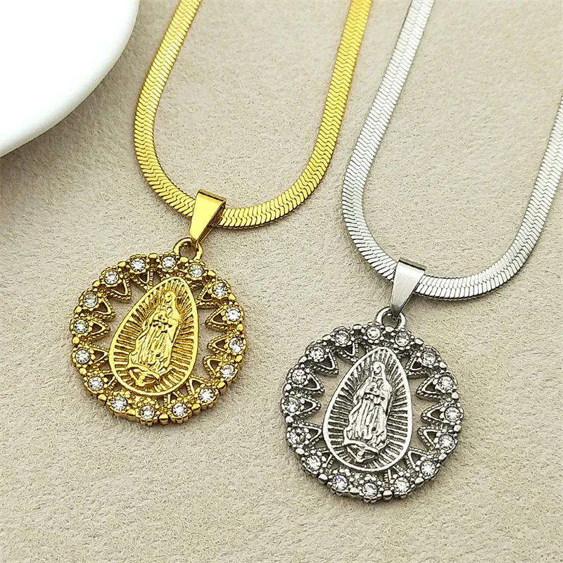 Virgin Mary Crystal Charm Pendant Necklace for Women Men Stainless Steel Catholic Gold Color Chain Guadalupe Amulet Jewelry
Virgin Mary Crystal Charm Pendant Necklace for Women Men Stainless Steel Catholic Gold Color Chain Guadalupe Amulet Jewelry