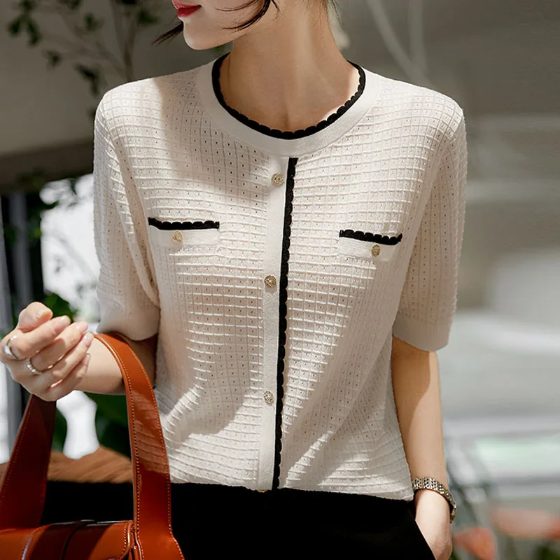 New O-Neck Knitted Sweater Women Pullovers White Hollow Out Knit Sweater Pullover Women Tops Short Sleeve Sueter Feminino Q2714
New O-Neck Knitted Sweater Women Pullovers White Hollow Out Knit Sweater Pullover Women Tops Short Sleeve Sueter Feminino Q2714