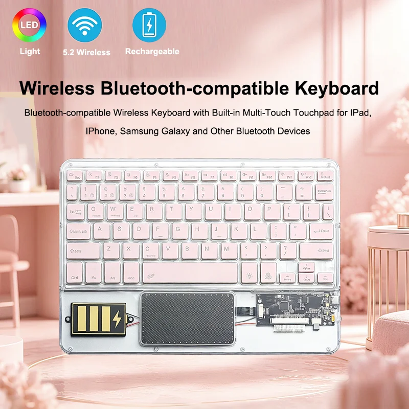 Transparent Backlit Bluetooth Keyboard with Touchpad, Rechargeable Wireless Keyboard Compatible with iPad/Tablet/iOS/Android
Transparent Backlit Bluetooth Keyboard with Touchpad, Rechargeable Wireless Keyboard Compatible with iPad/Tablet/iOS/Android