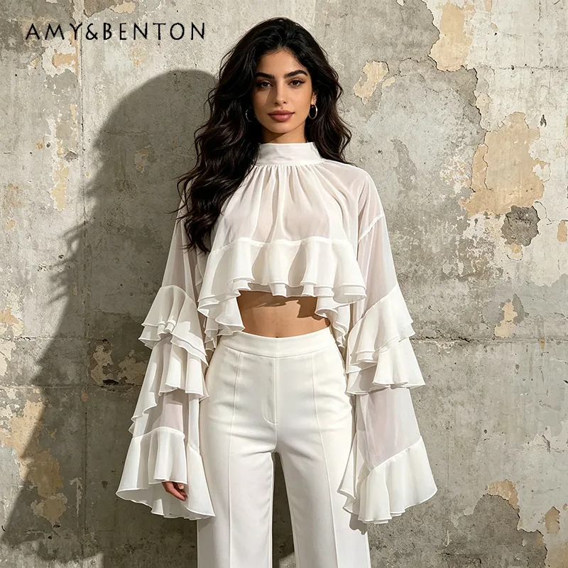 Women's Thin Shirt 2026 Summer New Fashion Design Loose Casual Long Sleeve Layered Ruffled Cropped Chiffon Shirts Tops Ladies
Women's Thin Shirt 2026 Summer New Fashion Design Loose Casual Long Sleeve Layered Ruffled Cropped Chiffon Shirts Tops Ladies