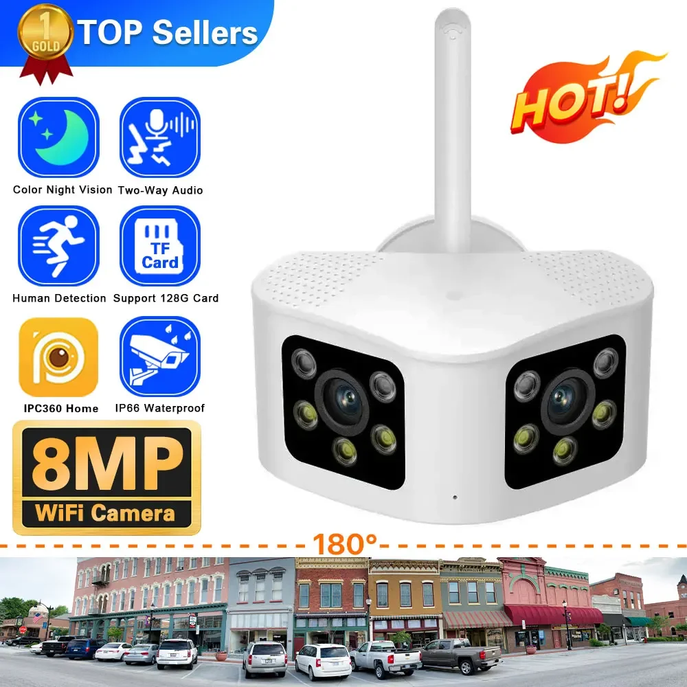 8MP 4K 180° Ultra Wide View Angle Panoramic WIFI Dual Lens 4MP IP Camera Outdoor Color Motion Detection Home Security Camera
8MP 4K 180° Ultra Wide View Angle Panoramic WIFI Dual Lens 4MP IP Camera Outdoor Color Motion Detection Home Security Camera