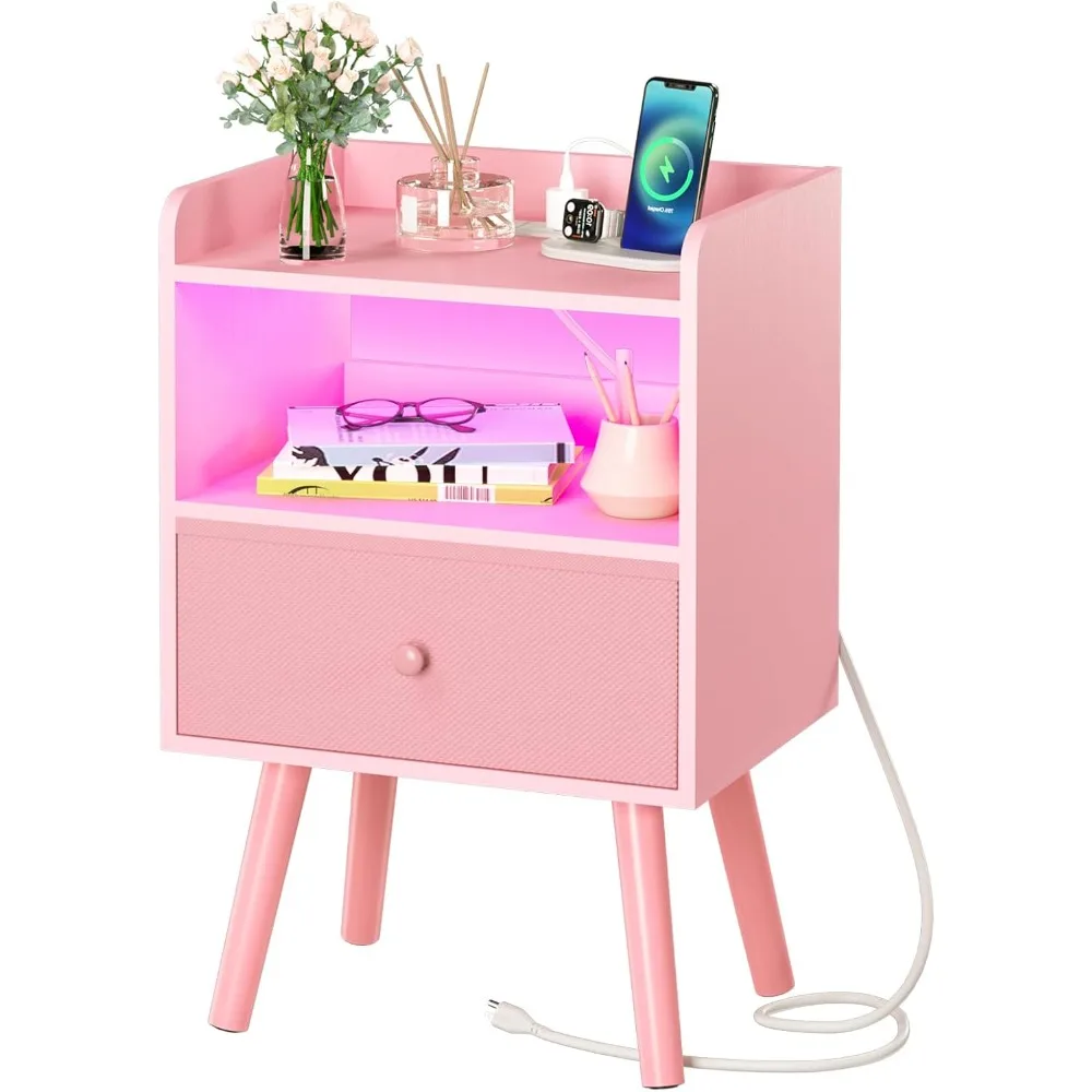 Nightstand with Charging Station, Modern Night Stand with LED Lights, Wood Nightstands with Fabric Drawer & Storage Shelf, Nigh
Nightstand with Charging Station, Modern Night Stand with LED Lights, Wood Nightstands with Fabric Drawer & Storage Shelf, Nigh