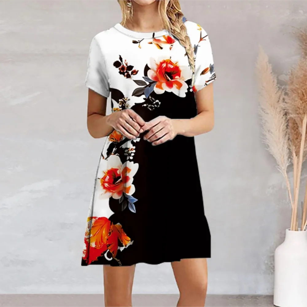 Summer Fashion Mini Vestidos Mujer Elegant Dresses Leisure Loose Fitting Women's Short Sleeved Round Neck Printed Flower Dress
Summer Fashion Mini Vestidos Mujer Elegant Dresses Leisure Loose Fitting Women's Short Sleeved Round Neck Printed Flower Dress