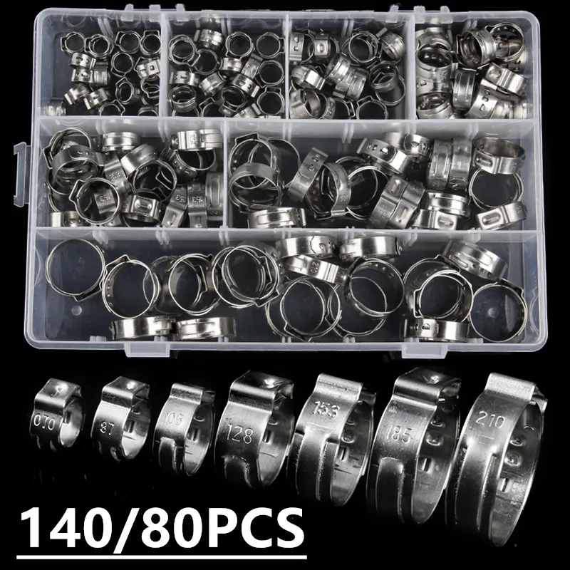 140/80pcs 5.8-23.5mm Hose Clamps Single Ear Hose Clamp 304 Stainless Steel Assortment Kit Single Hose Clips Ear Pipe Clamps
140/80pcs 5.8-23.5mm Hose Clamps Single Ear Hose Clamp 304 Stainless Steel Assortment Kit Single Hose Clips Ear Pipe Clamps