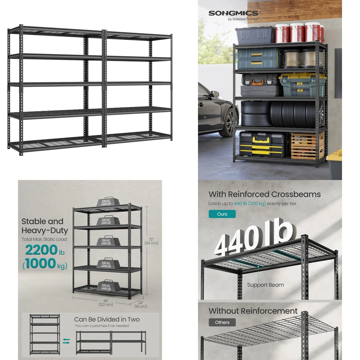 5-Tier Heavy-Duty Garage Storage Shelving Unit Adjustable Steel Boltless 2200lb 24x96x72, Customized
5-Tier Heavy-Duty Garage Storage Shelving Unit Adjustable Steel Boltless 2200lb 24x96x72, Customized