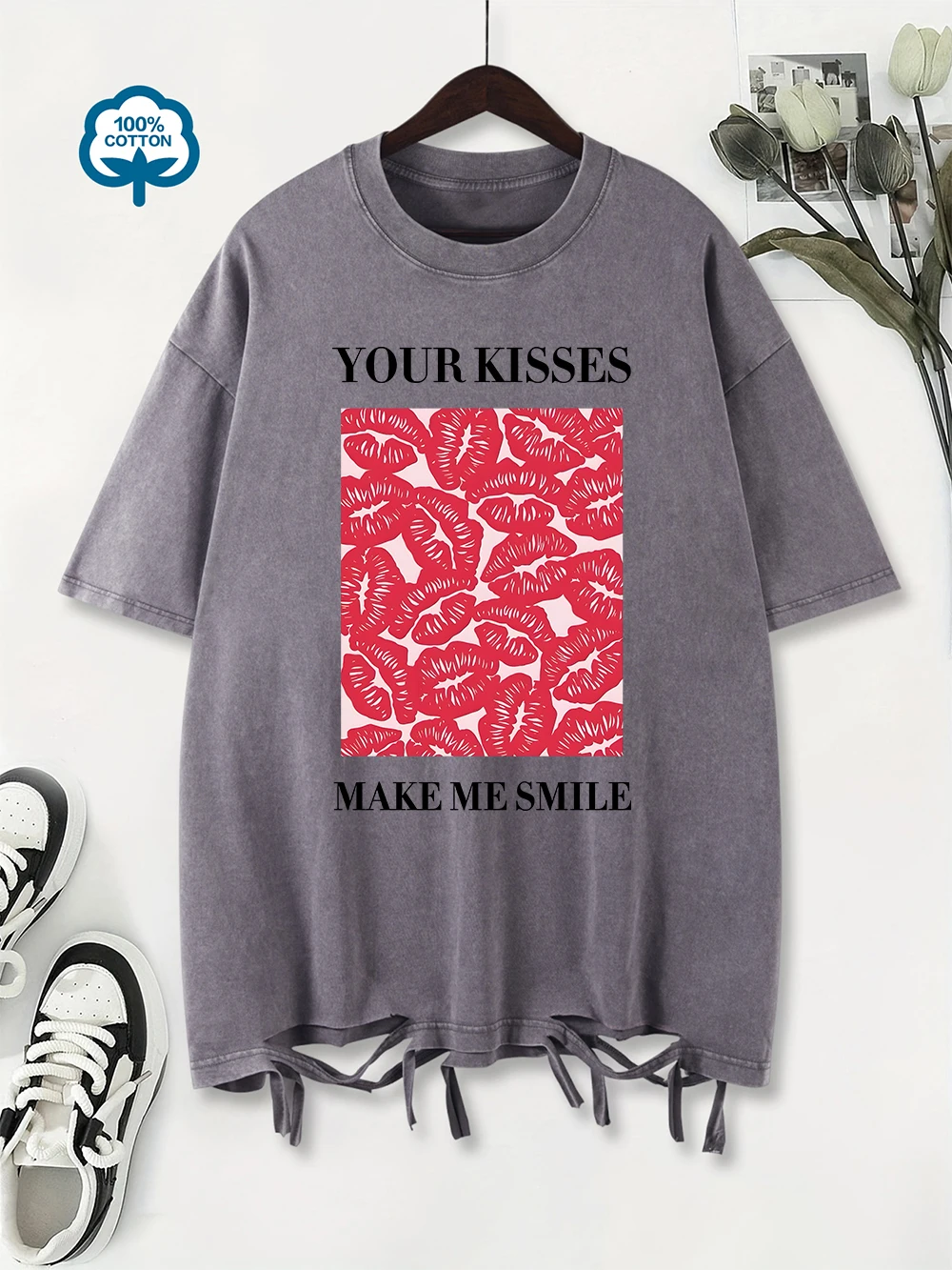 Летние потертые футболки, женские хлопковые футболки с принтом Your Kisses Make Me Smile, модные топы большого размера с круглым вырезом, одежда в стиле хип-хоп
Летние потертые футболки, женские хлопковые футболки с принтом Your Kisses Make Me Smile, модные топы большого размера с круглым вырезом, одежда в стиле хип-хоп
