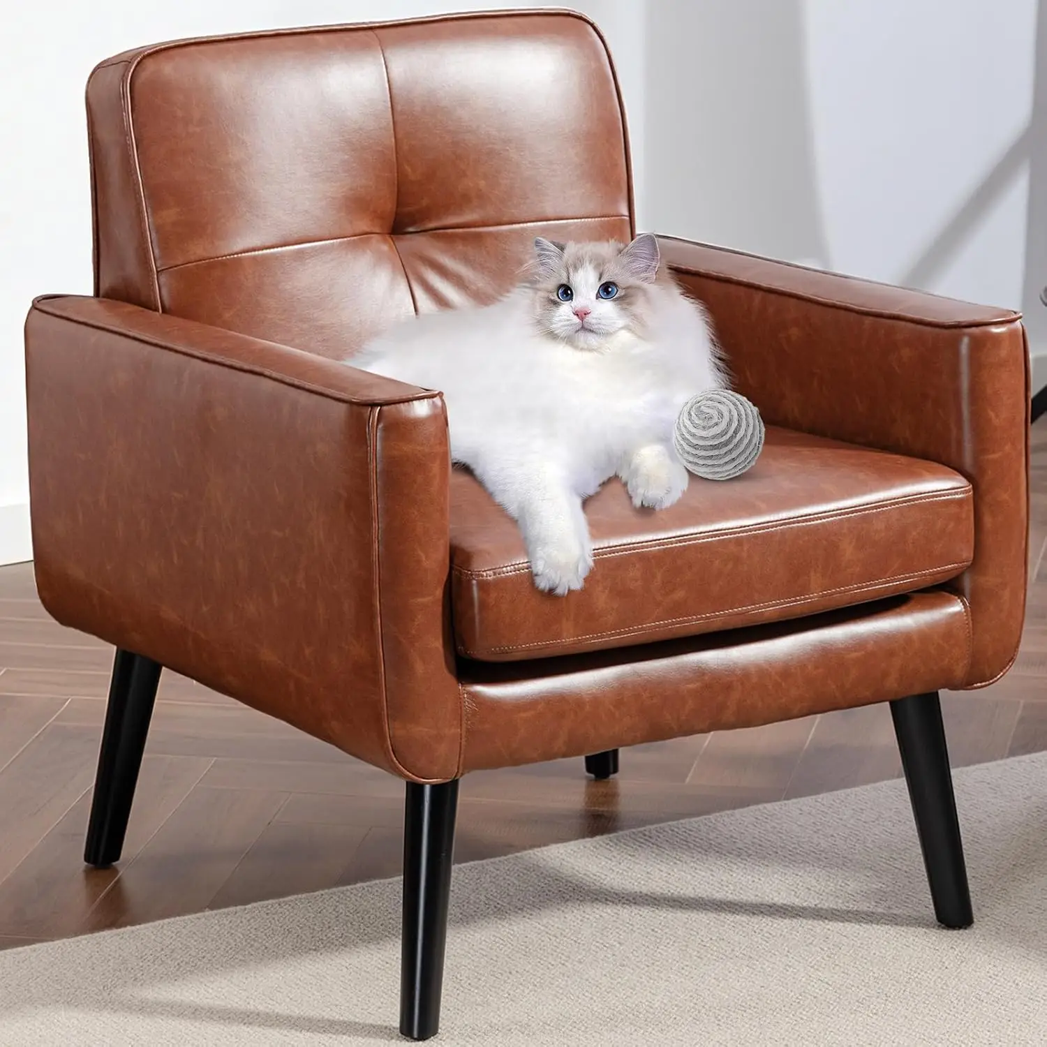 Стул с акцентом середины века, современный стул из искусственной кожи с деревянной рамой, уютное кресло для чтения со удобной спинкой для квартиры,
Стул с акцентом середины века, современный стул из искусственной кожи с деревянной рамой, уютное кресло для чтения со удобной спинкой для квартиры,