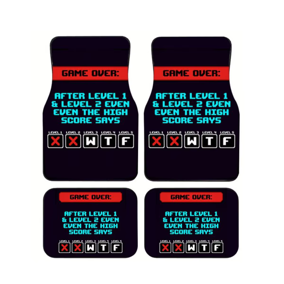 4Pcs Game Over Even The High Score Says WTF Retro Arcade Car Floor Mats Funny Gamer Auto Foot Carpet Set Accessories For SUV
4Pcs Game Over Even The High Score Says WTF Retro Arcade Car Floor Mats Funny Gamer Auto Foot Carpet Set Accessories For SUV