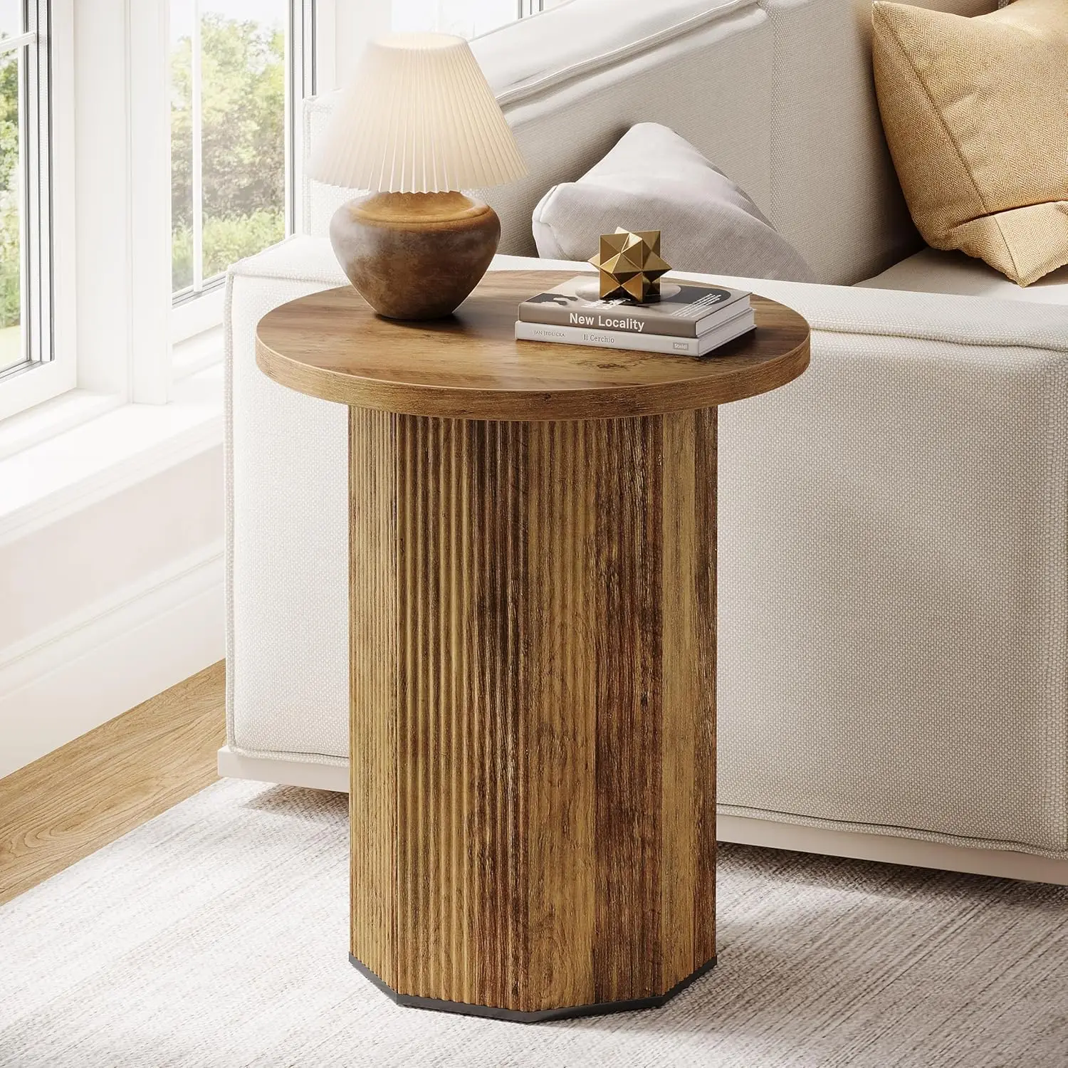 Round End Table, Farmhouse Pedestal Side Table, Fluted Wooden Nightstand Drink Stand For Living Room, Bedroom (1), Customized
Round End Table, Farmhouse Pedestal Side Table, Fluted Wooden Nightstand Drink Stand For Living Room, Bedroom (1), Customized