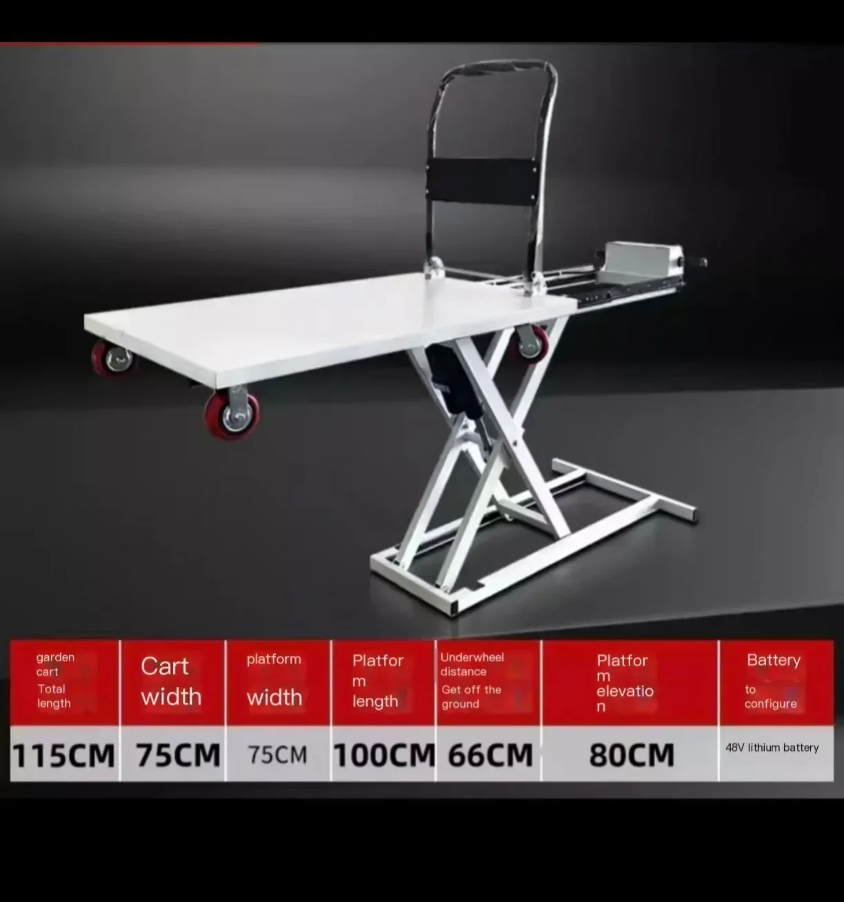 Electric forklift, folding flatbed truck
Electric forklift, folding flatbed truck