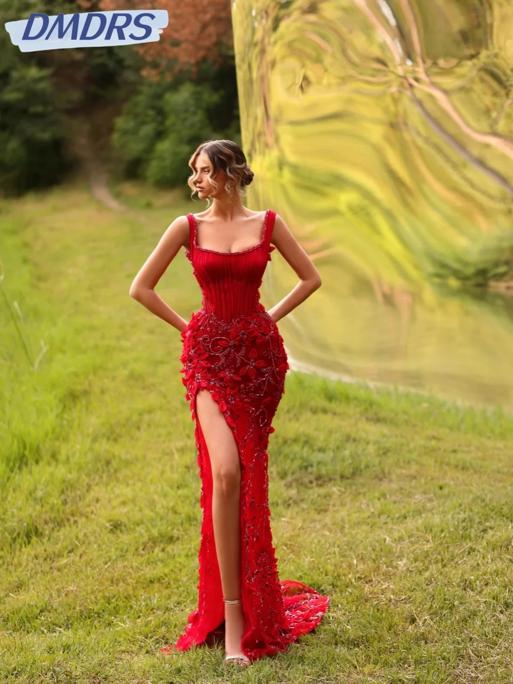 New Arrival Beaded Square Neck Evening Dress With Flower Illusion High Slit Wedding Party Gown Customized Mermaid Prom Dresses
New Arrival Beaded Square Neck Evening Dress With Flower Illusion High Slit Wedding Party Gown Customized Mermaid Prom Dresses