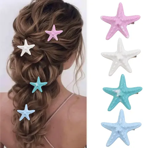 5 Pcs Starfish Hair Clip Resin Beach Sea Star Hair Pins Mermaid Hair Clips Accessories for Women and Girls