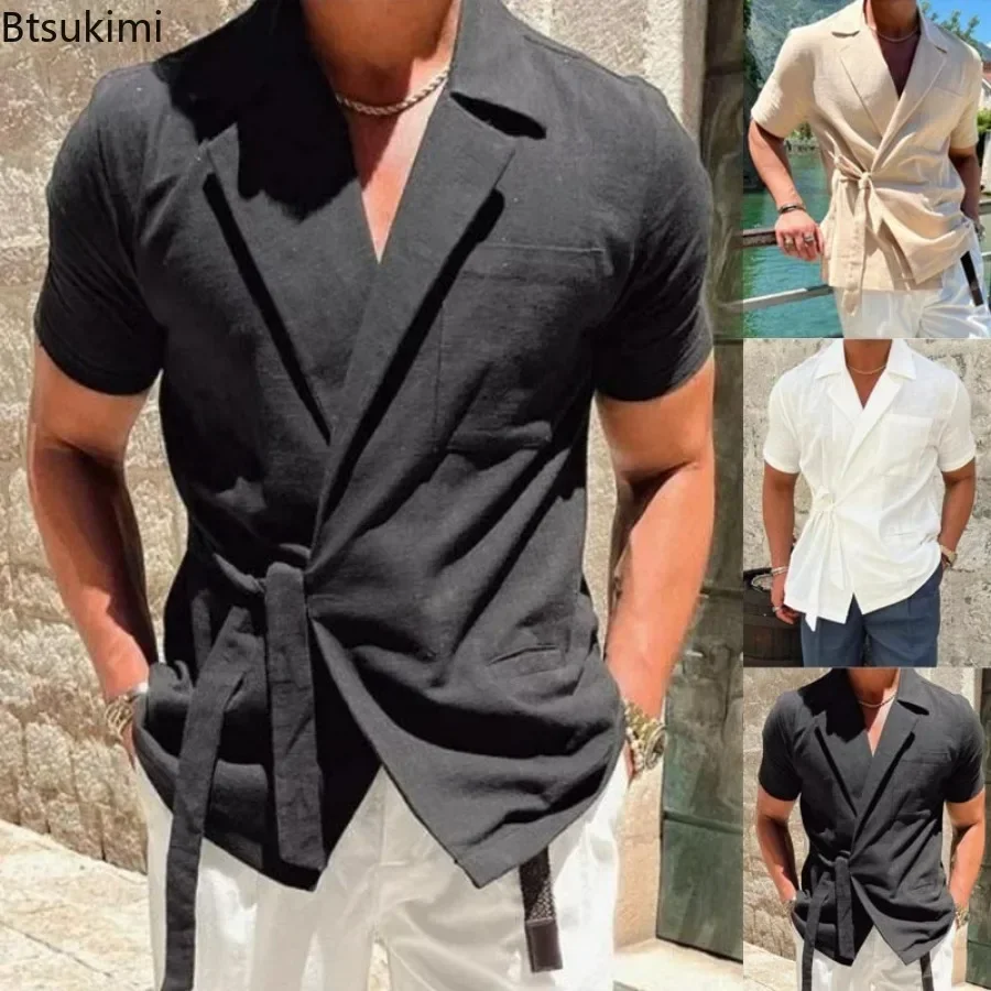 2025 Men's Cotton Linen Short Sleeved Shirt Solid Suit Lapel Strap French Elegant Gentleman Casual Shirts Simple Clothing Tops
2025 Men's Cotton Linen Short Sleeved Shirt Solid Suit Lapel Strap French Elegant Gentleman Casual Shirts Simple Clothing Tops