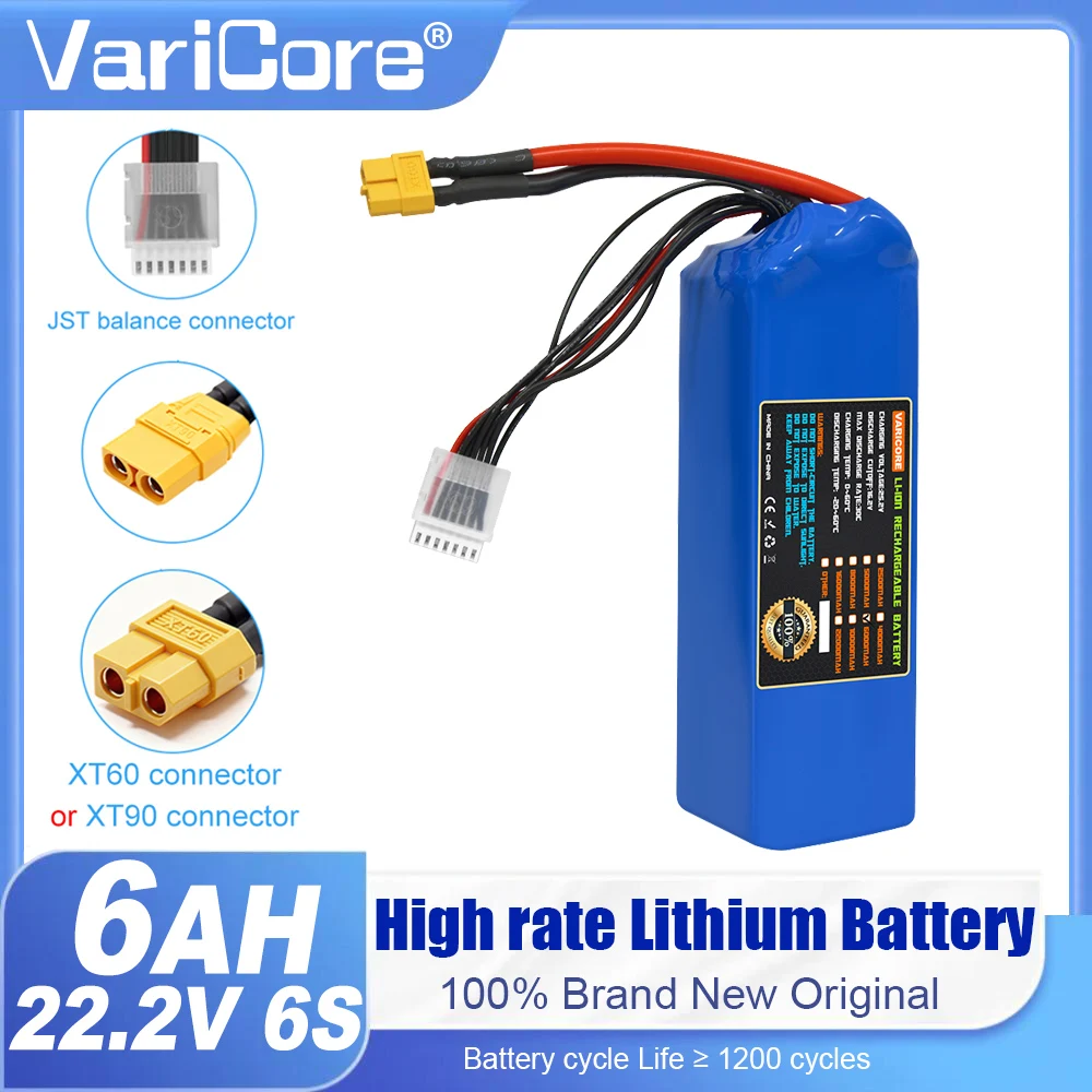 VariCore 22.2V 6S 6000mAh High Rate Discharge Lithium Rechargeable Battery 25.2V with XT60 X90 Plug Suitable for Drones 30C 60C
VariCore 22.2V 6S 6000mAh High Rate Discharge Lithium Rechargeable Battery 25.2V with XT60 X90 Plug Suitable for Drones 30C 60C
