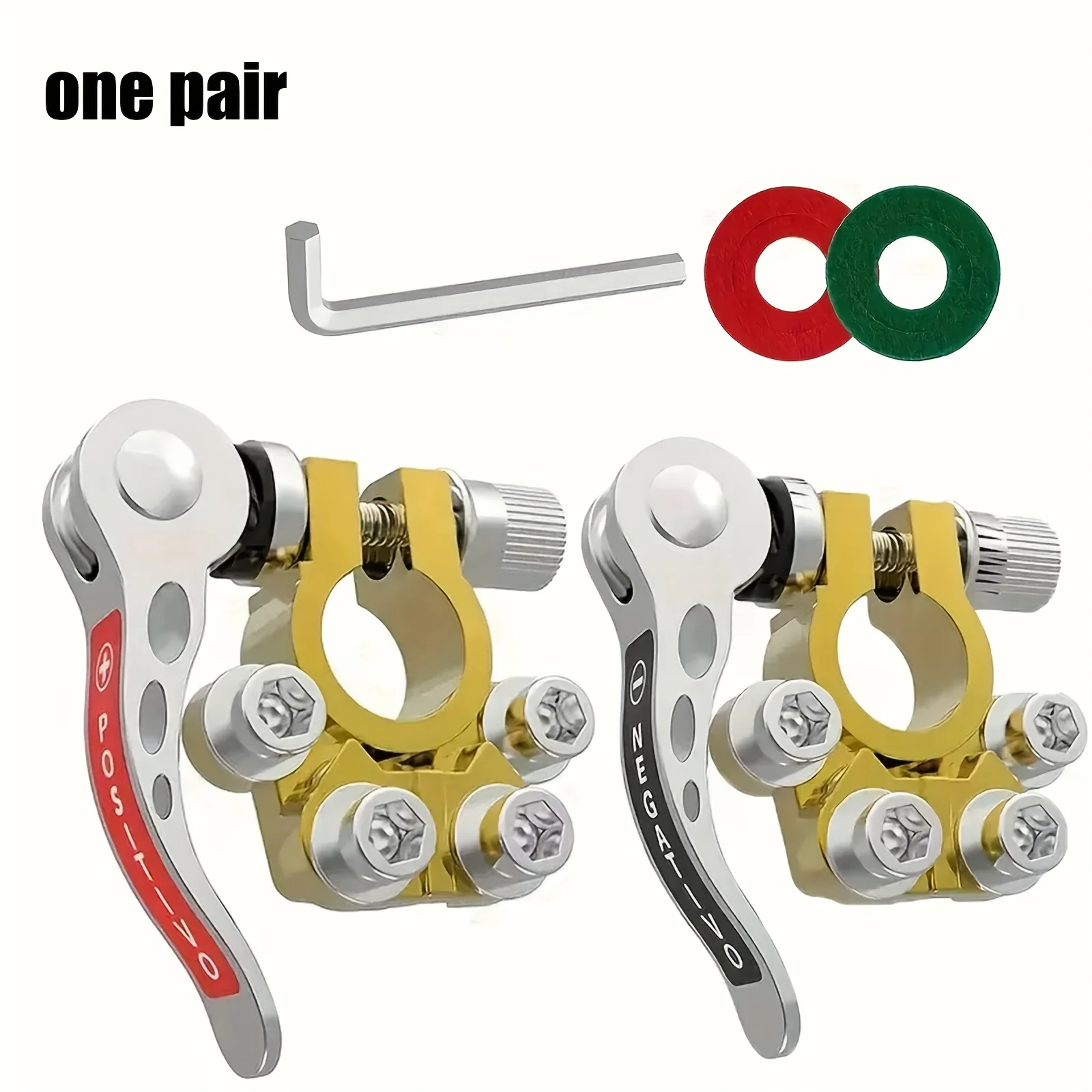 Connector for Car Battery Terminals, Featuring a 4-Way Quick Disconnect Clip for Both Positive And Negative Connections, Made of Solid Polished Brass That Is Resistant to Corrosion And Built to Last for Automobiles, Trucks, And Other Vehicles
Connector for Car Battery Terminals, Featuring a 4-Way Quick Disconnect Clip for Both Positive And Negative Connections, Made of Solid Polished Brass That Is Resistant to Corrosion And Built to Last for Automobiles, Trucks, And Other Vehicles