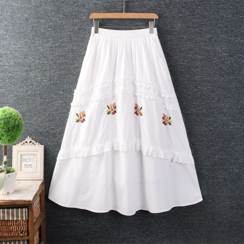 Japan Style Mori Girl Lace Embroidery Loose Skirt Women Spring Summer Elastic Waist Cotton and linen Casual A-line Skirts
Japan Style Mori Girl Lace Embroidery Loose Skirt Women Spring Summer Elastic Waist Cotton and linen Casual A-line Skirts