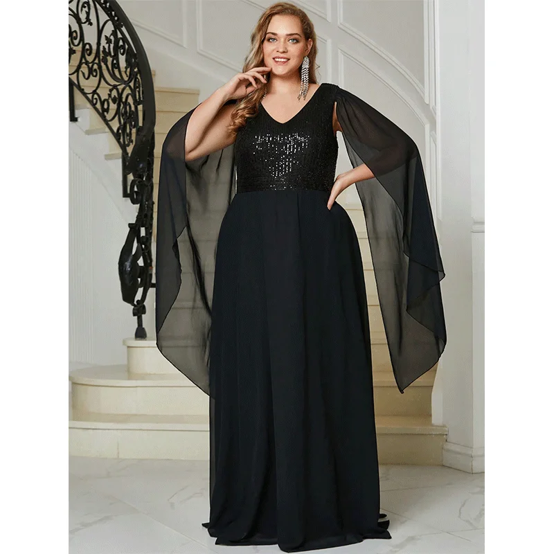 Plus Size V Neck Sequined Cape Chiffon Evening Dress 4XL 5XL2023 Big Size Luxurious Purple Loose Long Shiny Evening Dresses
Plus Size V Neck Sequined Cape Chiffon Evening Dress 4XL 5XL2023 Big Size Luxurious Purple Loose Long Shiny Evening Dresses