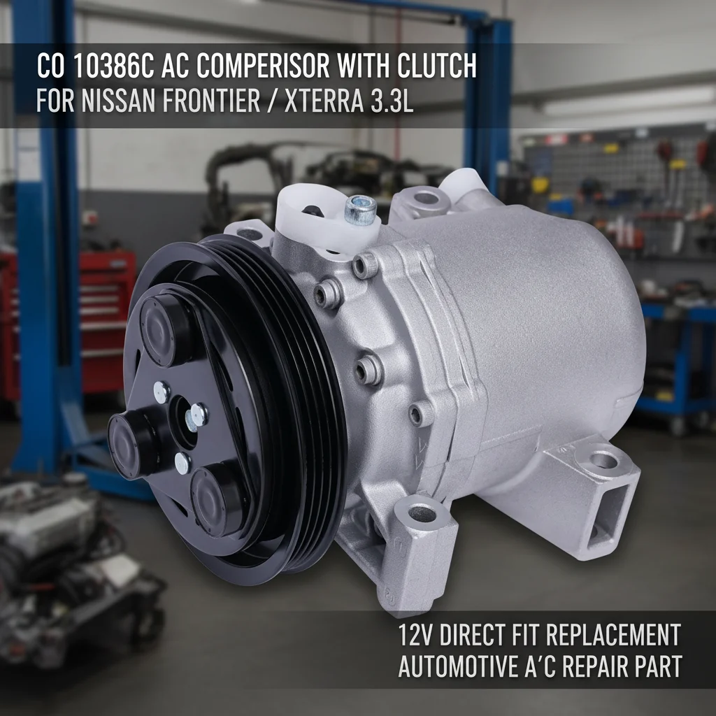 A/C Compressor With Clutch CO 10386C, Replacement for 99-04 Nissan Frontier 3.3L & 00-04 Xterra 3.3L, 12V
A/C Compressor With Clutch CO 10386C, Replacement for 99-04 Nissan Frontier 3.3L & 00-04 Xterra 3.3L, 12V
