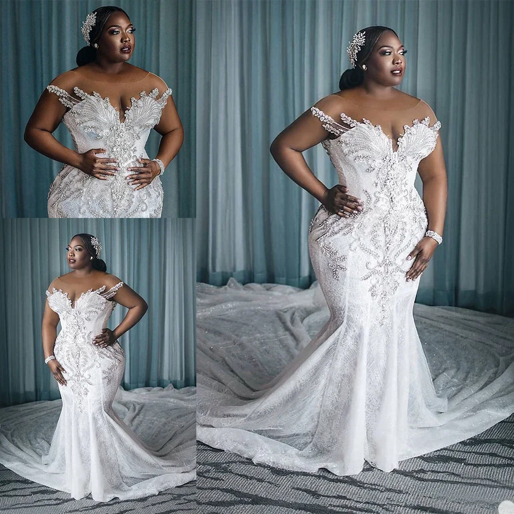 Customized Plus Size Wedding Dress Vestido De Novia African Crystal Mermaid Bride Dresses With Long Train Sheer Custom Made Brid
Customized Plus Size Wedding Dress Vestido De Novia African Crystal Mermaid Bride Dresses With Long Train Sheer Custom Made Brid