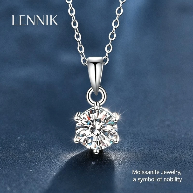 LENNIK 925 Sterling Silver Moissanite Necklace Jewelry Women's 1 Carat Six-Claw Pendant Silver Temperament Clavicle Neck Chain
LENNIK 925 Sterling Silver Moissanite Necklace Jewelry Women's 1 Carat Six-Claw Pendant Silver Temperament Clavicle Neck Chain