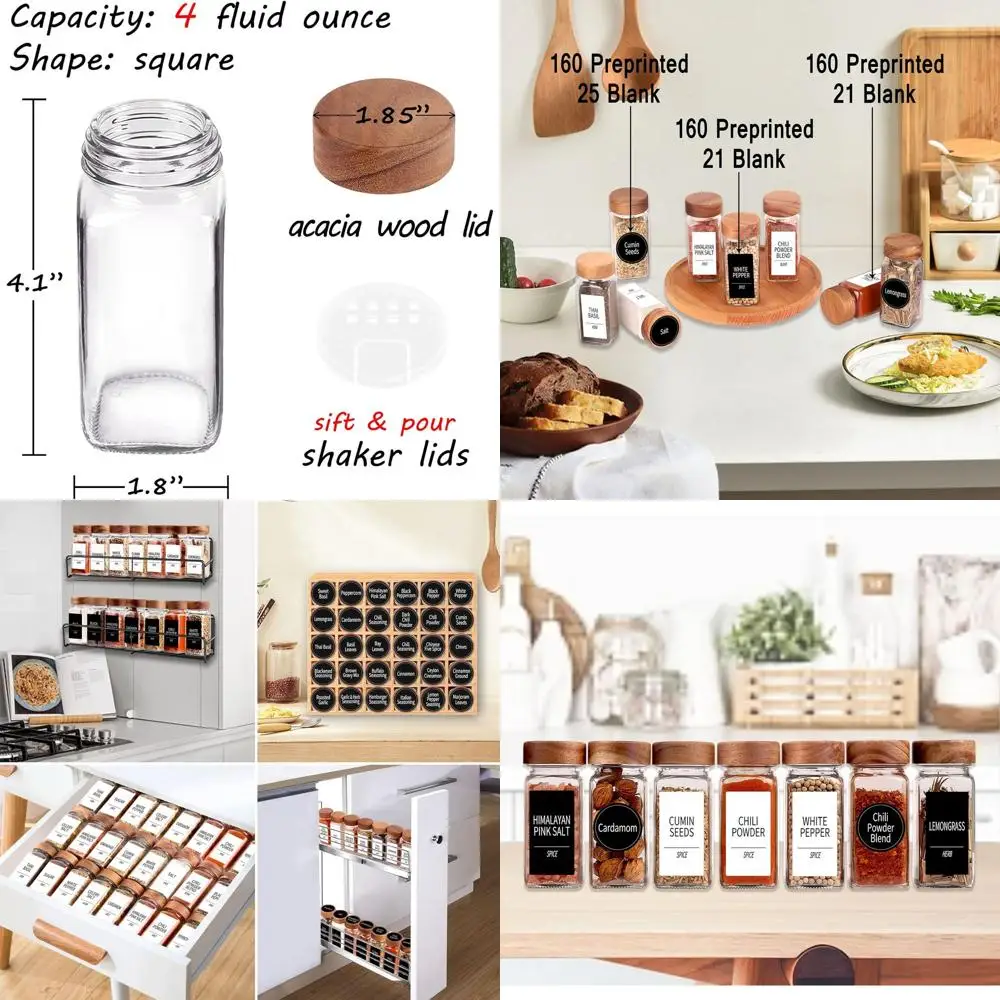 Банки для специй с крышкой из дерева акации на 4 унции, ручка для мела и воронка, набор из 36 предметов для кухонной стойки или хранения
Банки для специй с крышкой из дерева акации на 4 унции, ручка для мела и воронка, набор из 36 предметов для кухонной стойки или хранения