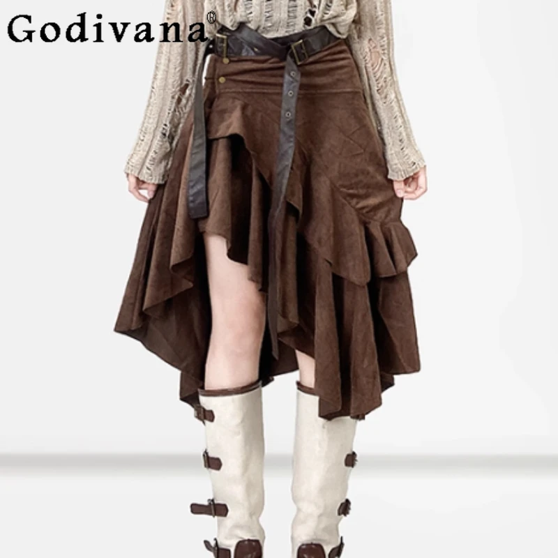 Коричневые универсальные юбки трапециевидной формы в американском стиле ретро, осенне-зимние модные уличные плиссированные юбки с милыми оборками
Коричневые универсальные юбки трапециевидной формы в американском стиле ретро, осенне-зимние модные уличные плиссированные юбки с милыми оборками