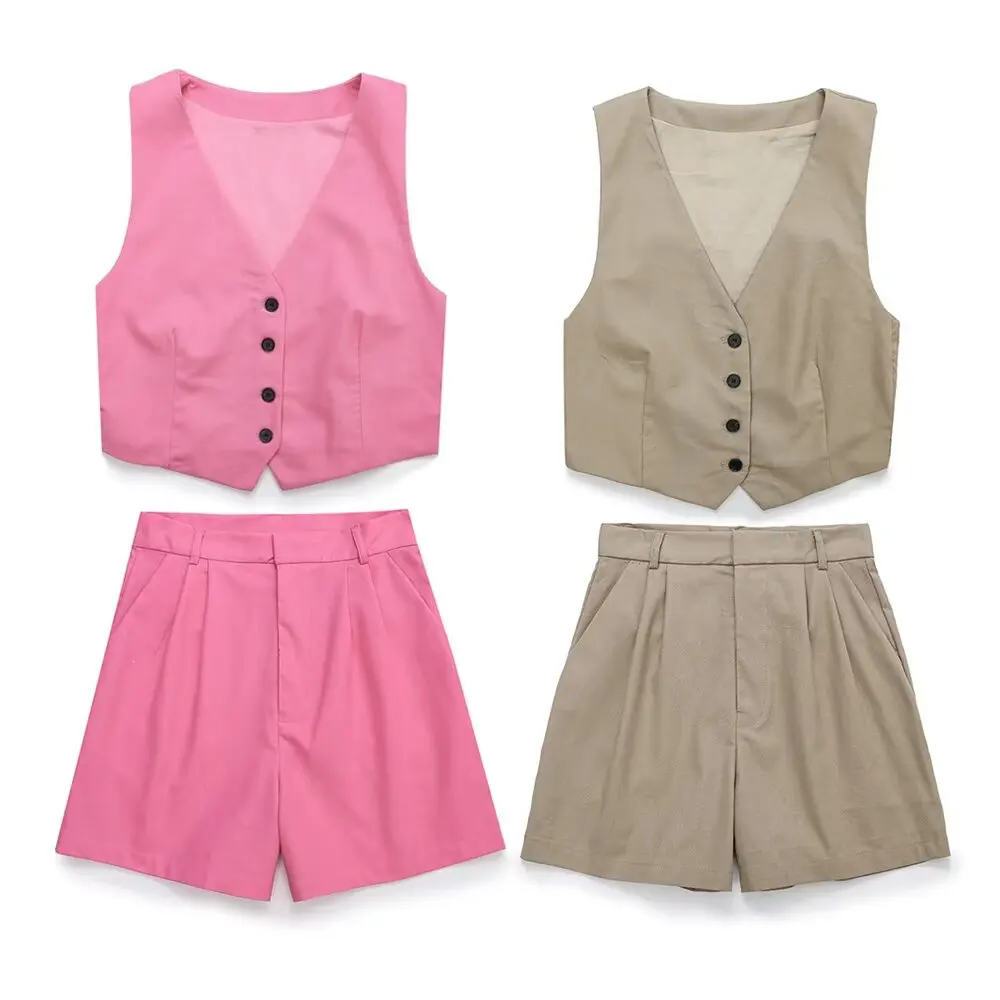 Women's new fashion Split design casual single breasted short V-neck vest retro sleeveless women's vest chic top+Shorts suit
Women's new fashion Split design casual single breasted short V-neck vest retro sleeveless women's vest chic top+Shorts suit