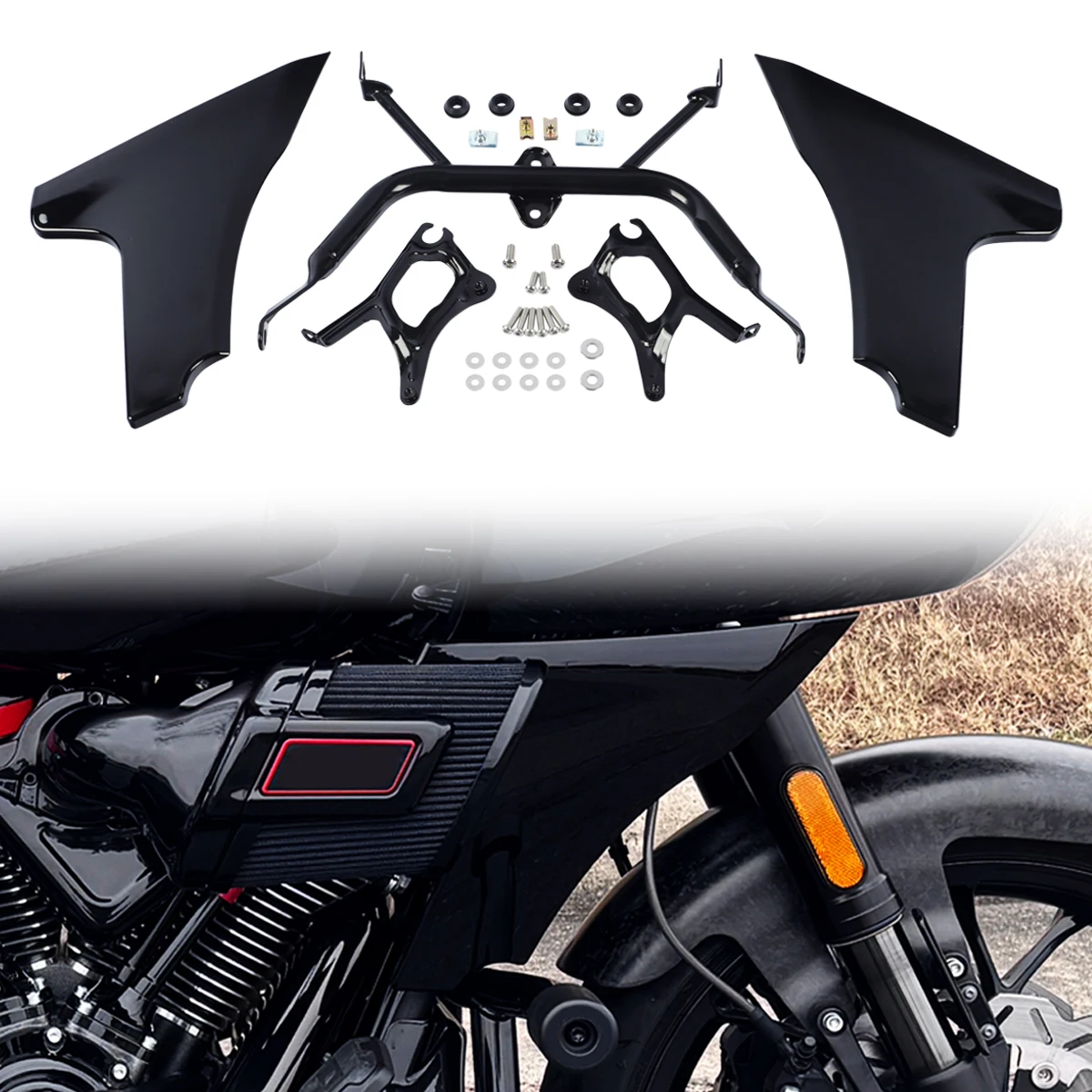 Black Side Fairing Panel Cover W/ Support Bracket For Harley Touring CVO Road Glide FLTRXSE 2023-2025 Road Glide FLTRX 2024-2025
Black Side Fairing Panel Cover W/ Support Bracket For Harley Touring CVO Road Glide FLTRXSE 2023-2025 Road Glide FLTRX 2024-2025