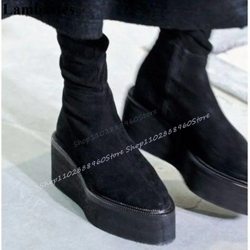 Mid Calf Black Flock Thick Soled Ankle Boots Flat With Shoes For Women Side Zipper Round Toe 2025 Fashion Zapatos Para Mujere
Mid Calf Black Flock Thick Soled Ankle Boots Flat With Shoes For Women Side Zipper Round Toe 2025 Fashion Zapatos Para Mujere