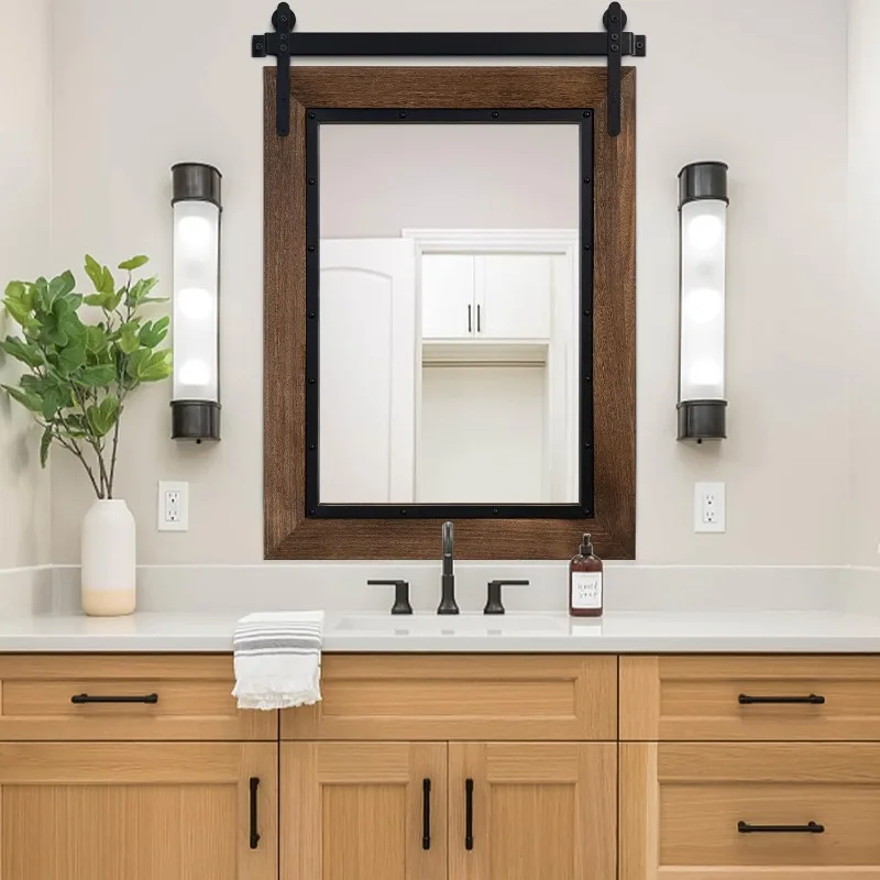 Farmhouse Barn Door Mirror, 32"x24" Rustic Bathroom Mirror, Wood Frame Wall Mirror, Wooden Mirror for Living Room Bedroo
Farmhouse Barn Door Mirror, 32"x24" Rustic Bathroom Mirror, Wood Frame Wall Mirror, Wooden Mirror for Living Room Bedroo