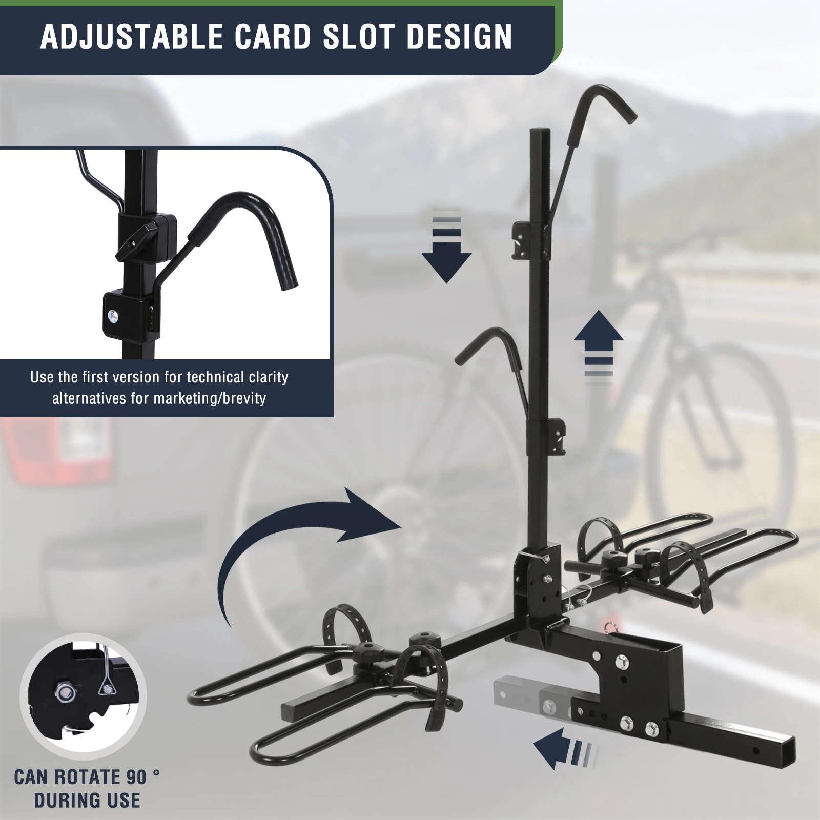 Two Bikes Rack Holder for Car SUV Van & Truck 160Lbs Platform Bike Rack with Adjustable Tire Cradles Fits Up To 5-Inch Fat Tire
Two Bikes Rack Holder for Car SUV Van & Truck 160Lbs Platform Bike Rack with Adjustable Tire Cradles Fits Up To 5-Inch Fat Tire
