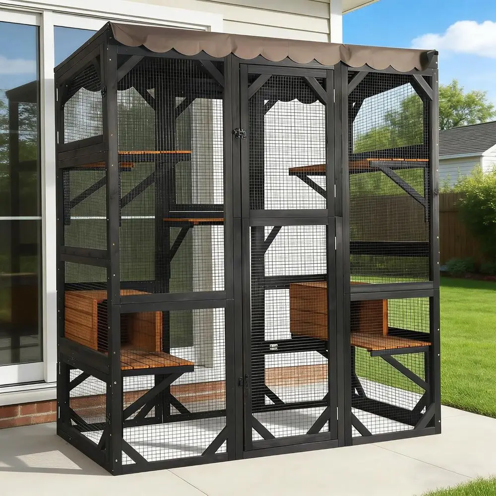 Multi-Level Wooden Outdoor Cat Enclosure with Platforms, Hammock, and Scratching Post for 2-6 Cats, Brown
Multi-Level Wooden Outdoor Cat Enclosure with Platforms, Hammock, and Scratching Post for 2-6 Cats, Brown