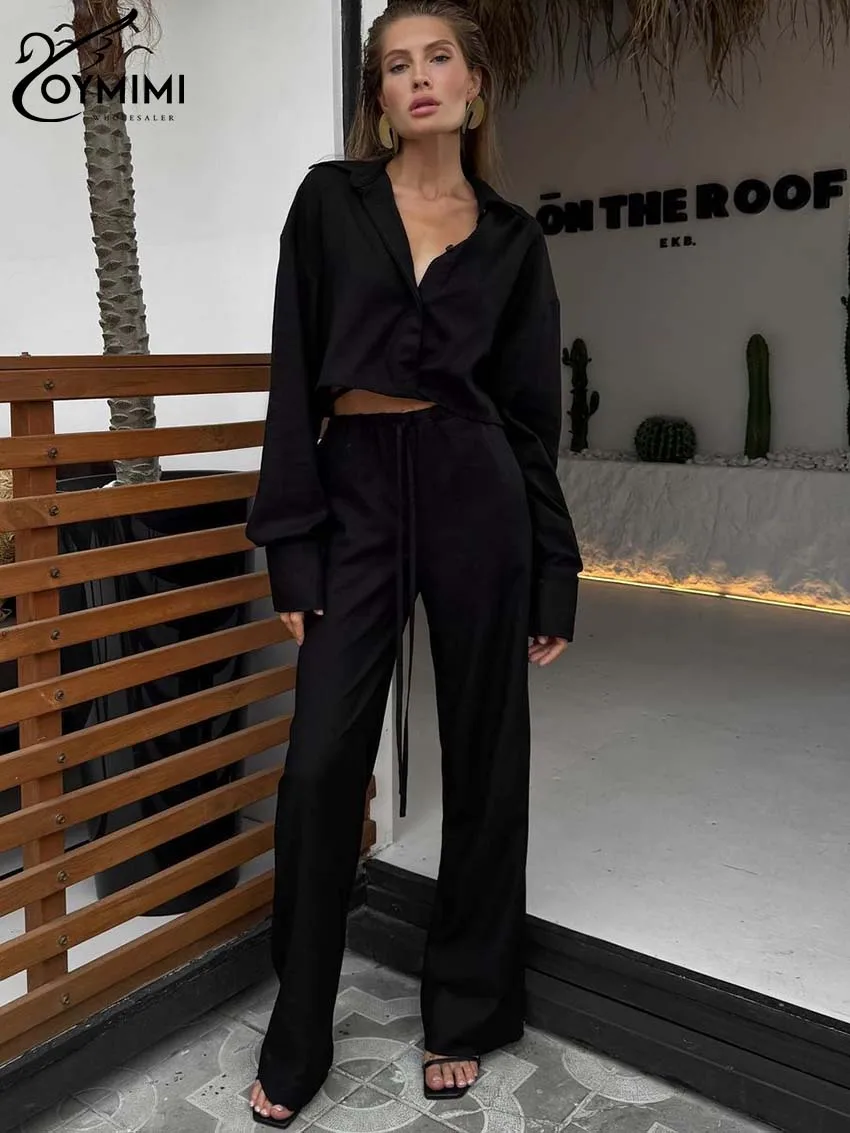 Oymimi Elegant Black Women 2 Piece Set Outfit Casual Lapel Long Sleeve Button Crop Shirts And Drawstring Straight Pants Sets
Oymimi Elegant Black Women 2 Piece Set Outfit Casual Lapel Long Sleeve Button Crop Shirts And Drawstring Straight Pants Sets