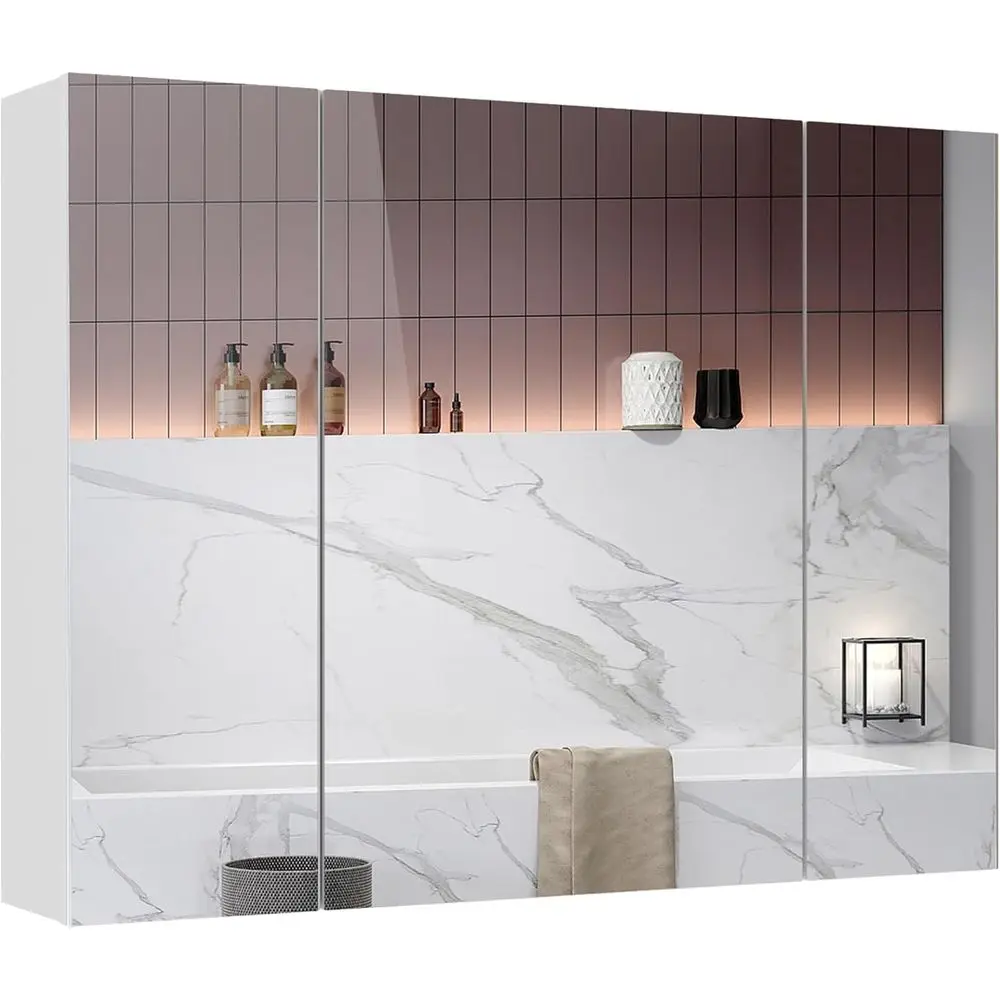 3-Door 31.5x23.6 Inch White Bathroom Wall Cabinet with Mirror and Adjustable Shelves
3-Door 31.5x23.6 Inch White Bathroom Wall Cabinet with Mirror and Adjustable Shelves