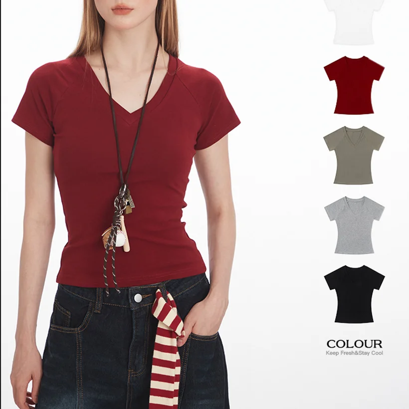 Yapher Women's Essential V-Neck Short Sleeve Basic Tee Slim Fit Solid Color T-Shirt Breathable Summer Casual & Layering Tops
Yapher Women's Essential V-Neck Short Sleeve Basic Tee Slim Fit Solid Color T-Shirt Breathable Summer Casual & Layering Tops
