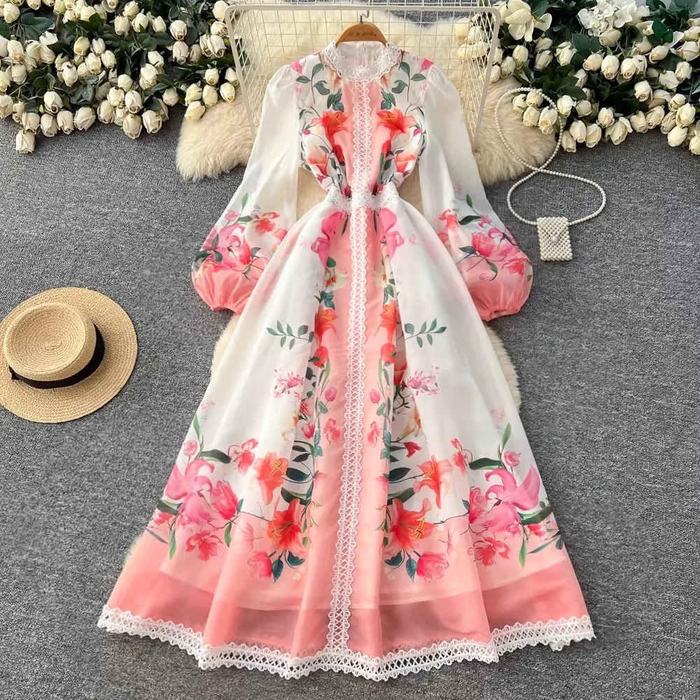 French Retro Party Dress Women Hollow Lace Patchwork Printed Chiffon Dresses Female Lantern Sleeve Floral Long Robe Vestidos
French Retro Party Dress Women Hollow Lace Patchwork Printed Chiffon Dresses Female Lantern Sleeve Floral Long Robe Vestidos