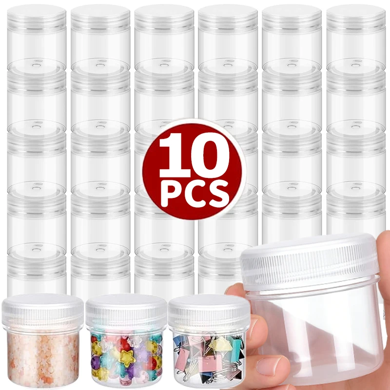 Прозрачные пластиковые банки с крышками, многоразовые контейнеры с широким горлом, пустые круглые емкости для конфет, бисера, хранения продуктов
Прозрачные пластиковые банки с крышками, многоразовые контейнеры с широким горлом, пустые круглые емкости для конфет, бисера, хранения продуктов