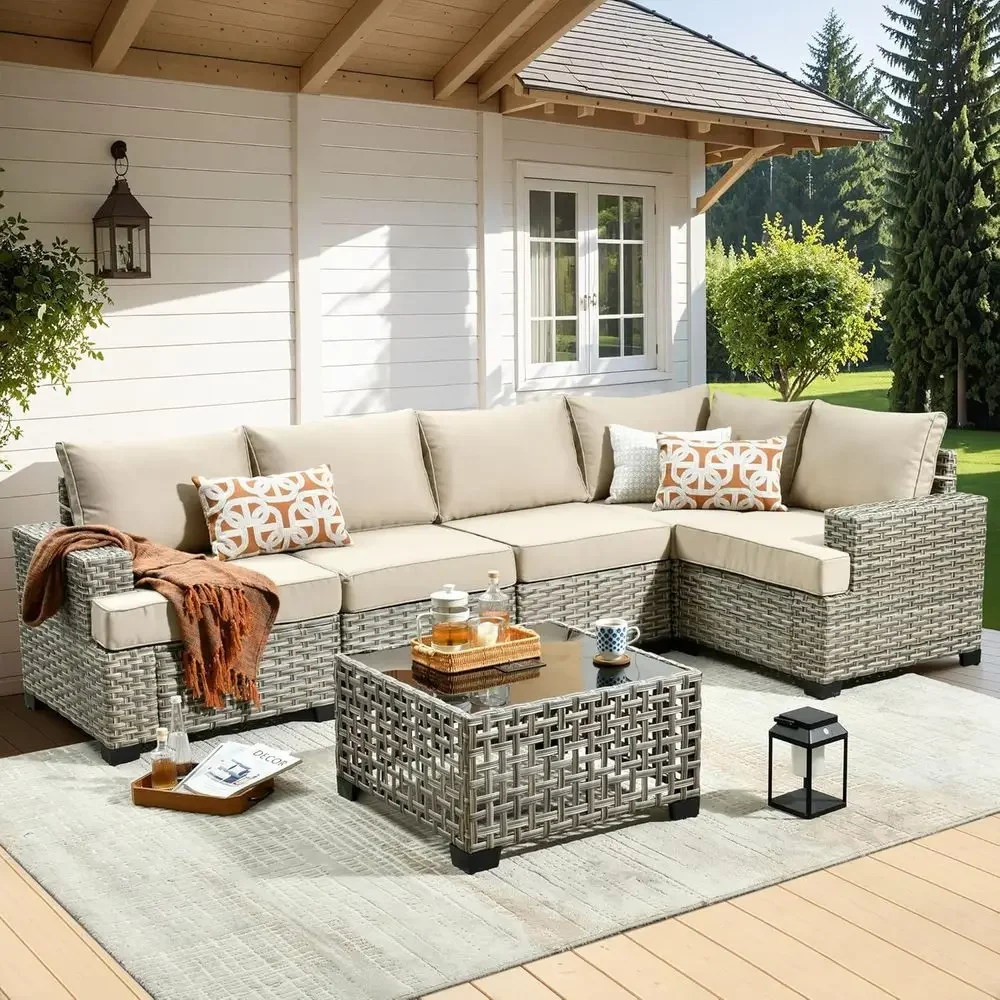 6-Piece Outdoor Sectional Sofa Set with Coffee Table, All-Weather Patio Furniture for Backyard, Porch, or Balcony (Beige)
6-Piece Outdoor Sectional Sofa Set with Coffee Table, All-Weather Patio Furniture for Backyard, Porch, or Balcony (Beige)