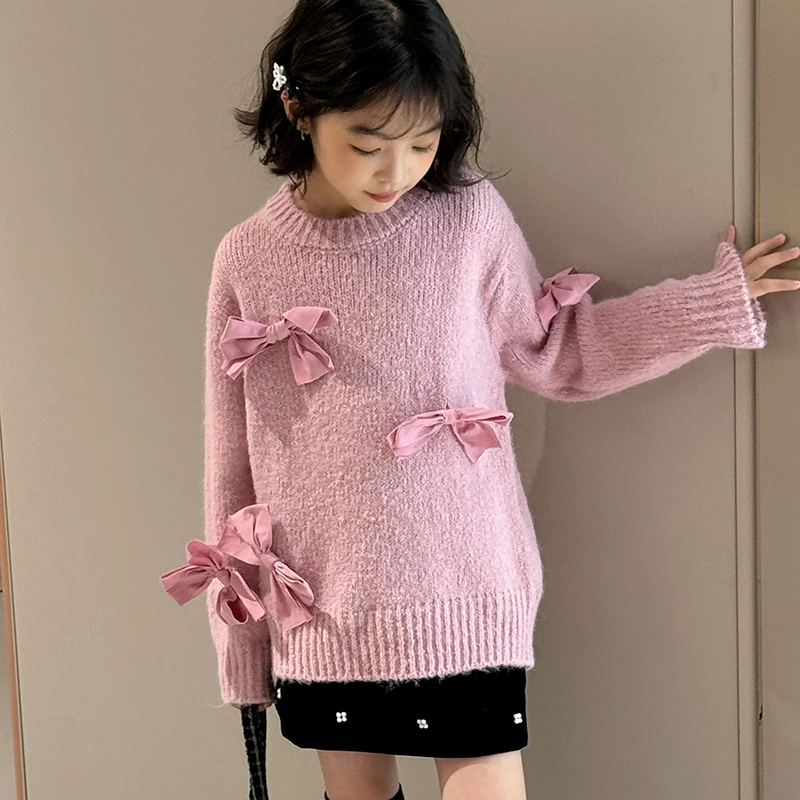 New Autumn Kids Romantic Pink Sweater with Bows for Tweens Girls Knitted Pullover Tops Cute Style Children Soft Knitwear 5-14Y
New Autumn Kids Romantic Pink Sweater with Bows for Tweens Girls Knitted Pullover Tops Cute Style Children Soft Knitwear 5-14Y