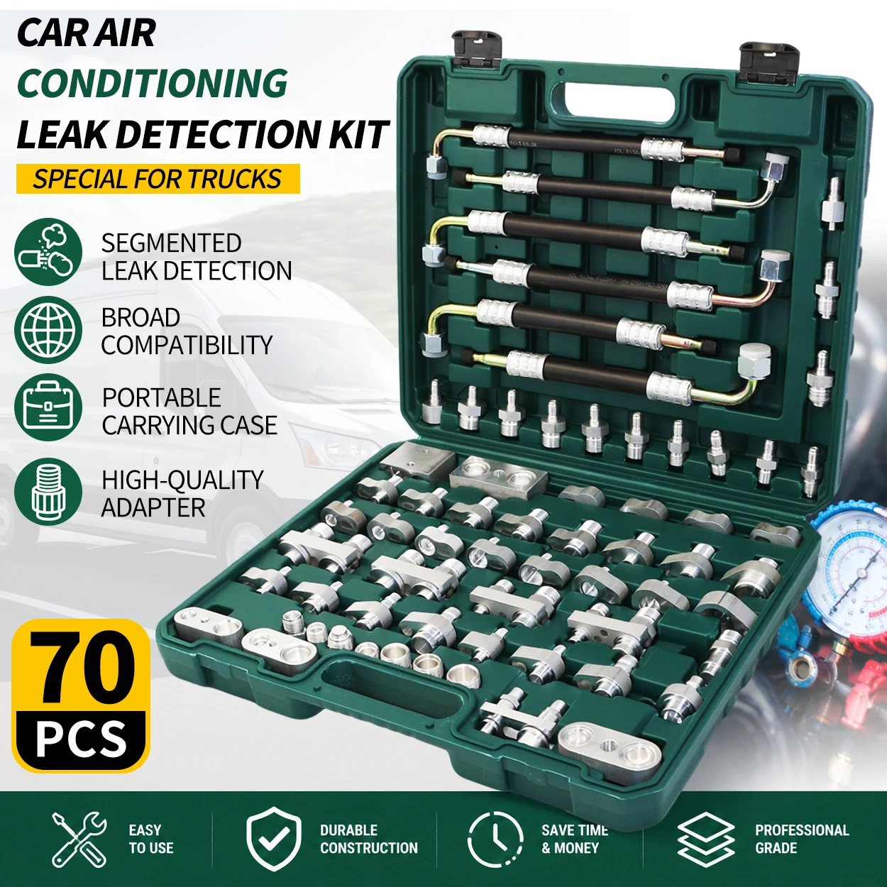 Automotive Air Conditioning Leak Test Kit Test Connector Air Conditioner Leak Detection Tool Repair Kit for Car Truck Auto AC
Automotive Air Conditioning Leak Test Kit Test Connector Air Conditioner Leak Detection Tool Repair Kit for Car Truck Auto AC