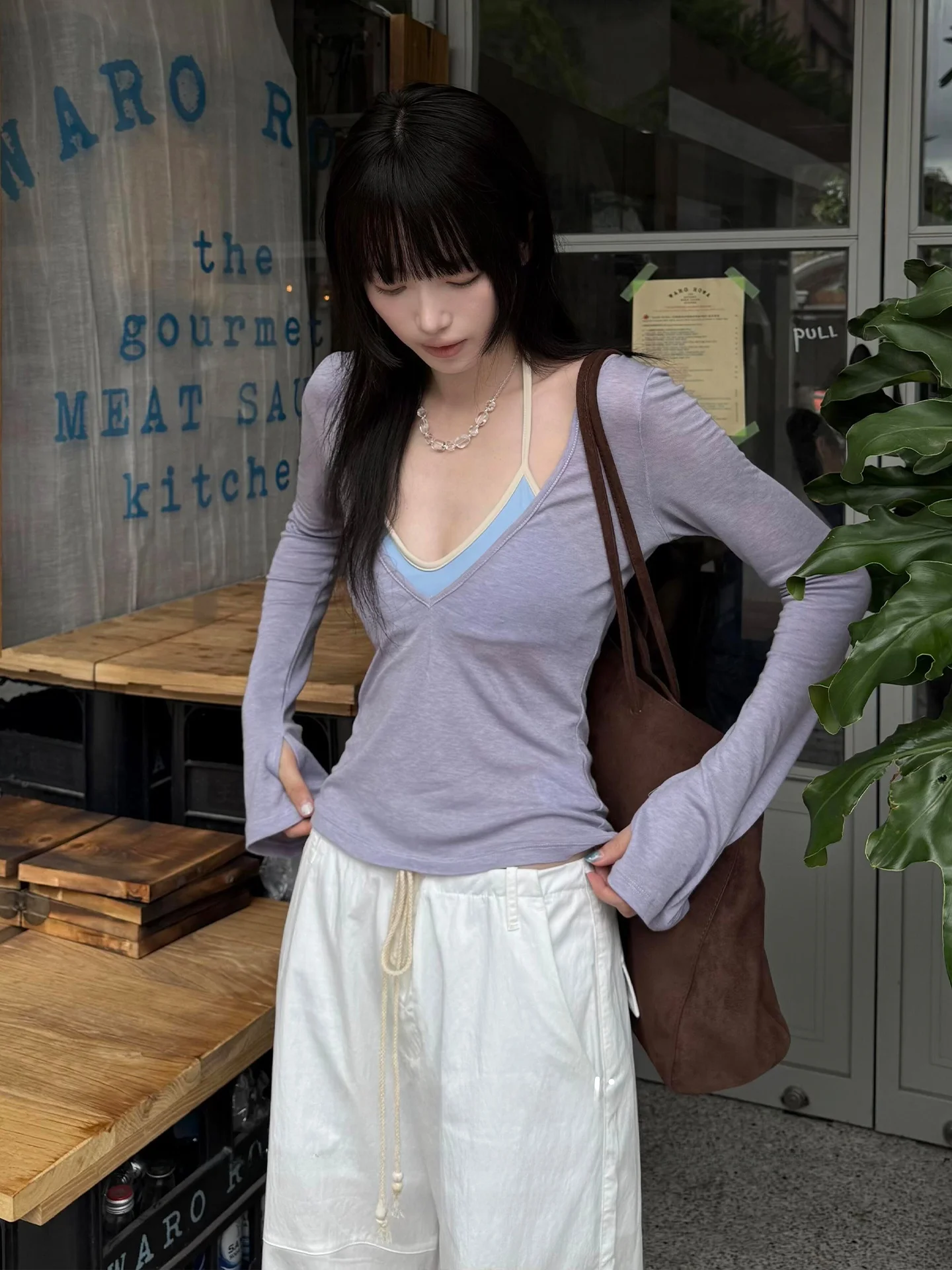 Purple Thin Long Sve T-irt Women's Early Spring Large V-Ne Sunade Cover up Top Color Blo Ne Hanging Strap Two-Pi...
Purple Thin Long Sve T-irt Women's Early Spring Large V-Ne Sunade Cover up Top Color Blo Ne Hanging Strap Two-Pi...