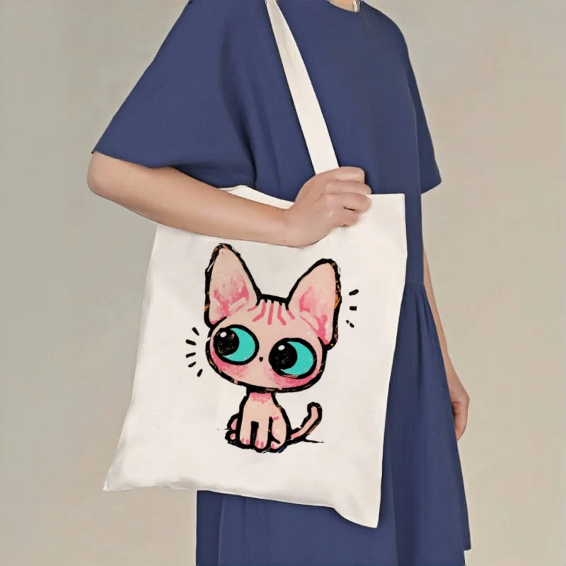 1pc Cute Sphynx Cat Print Canvas Tote Bag, Aesthetic Pink Kitten Shoulder Bag
1pc Cute Sphynx Cat Print Canvas Tote Bag, Aesthetic Pink Kitten Shoulder Bag