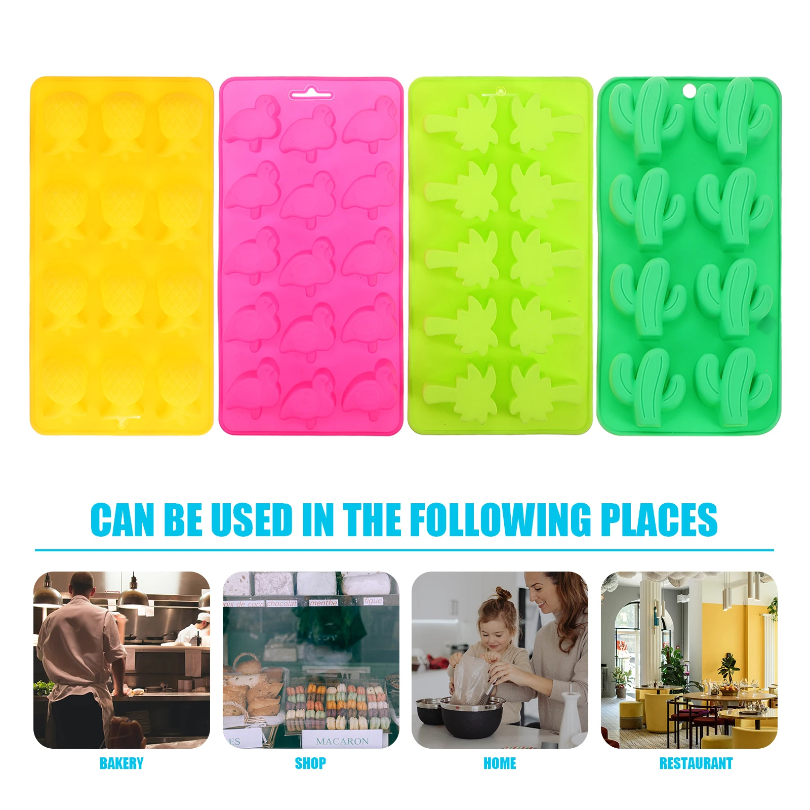 4Pcs Porous Cake Mold Colorful Silicone Set CoconutTree Pineapple Flamingo Cactus DifferentShapes EasyDurable SafeDecorations 
4Pcs Porous Cake Mold Colorful Silicone Set CoconutTree Pineapple Flamingo Cactus DifferentShapes EasyDurable SafeDecorations