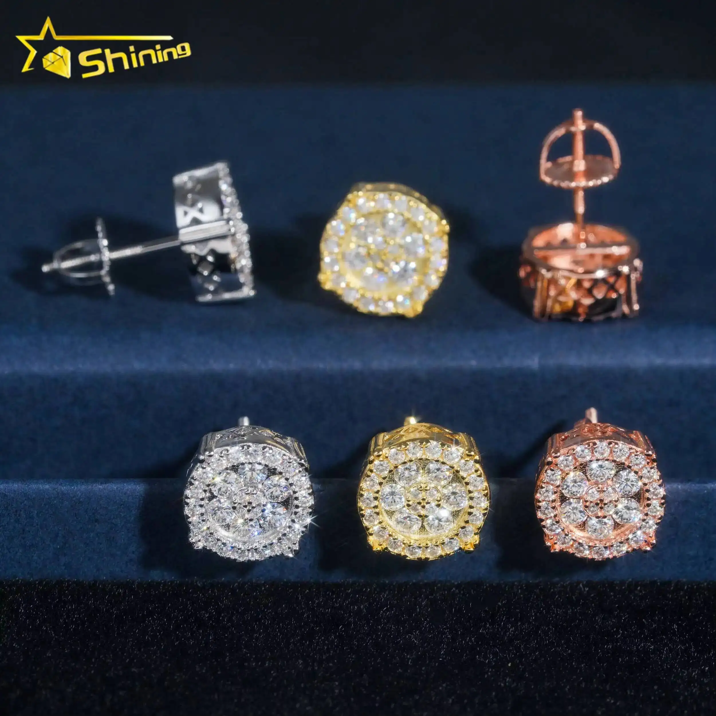 Nice Jewelry Bling Shining Round Shape 925 Silver White Gold Moissanite Hip Hop Earrings
Nice Jewelry Bling Shining Round Shape 925 Silver White Gold Moissanite Hip Hop Earrings