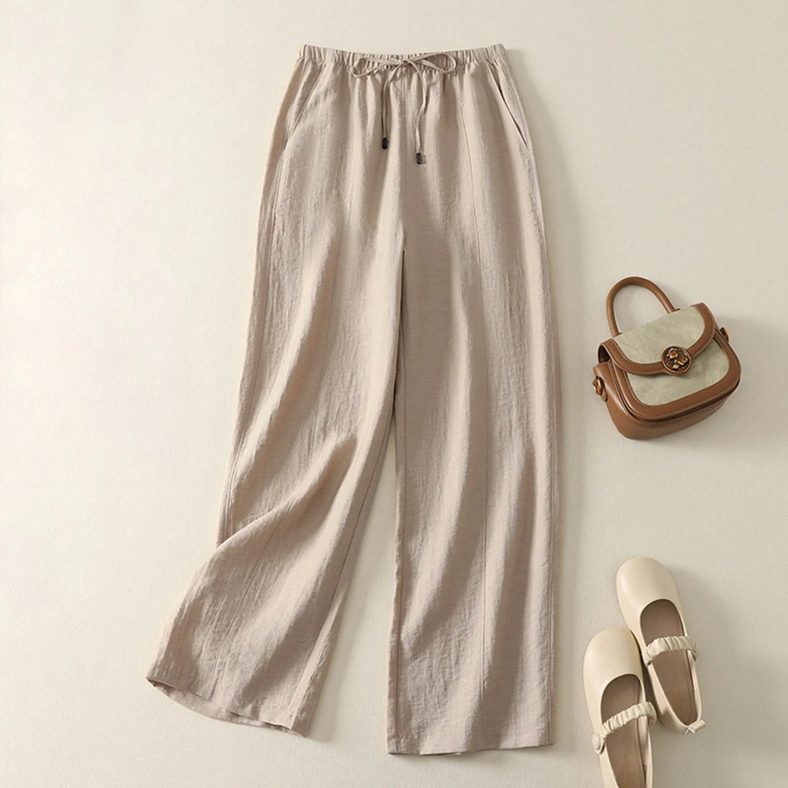 Women Fashion Spring Summer Lace-up Linen Blended Straight Pants Pocket Office Lady Chic High Waist Trousers 2025
Women Fashion Spring Summer Lace-up Linen Blended Straight Pants Pocket Office Lady Chic High Waist Trousers 2025