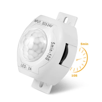 고감도 PIR 모션 센서 조명 스위치, 적외선 IR 센서 감지기, LED 스트립용 시간 지연 스위치, DC 5V, 12V, 24V, 3A