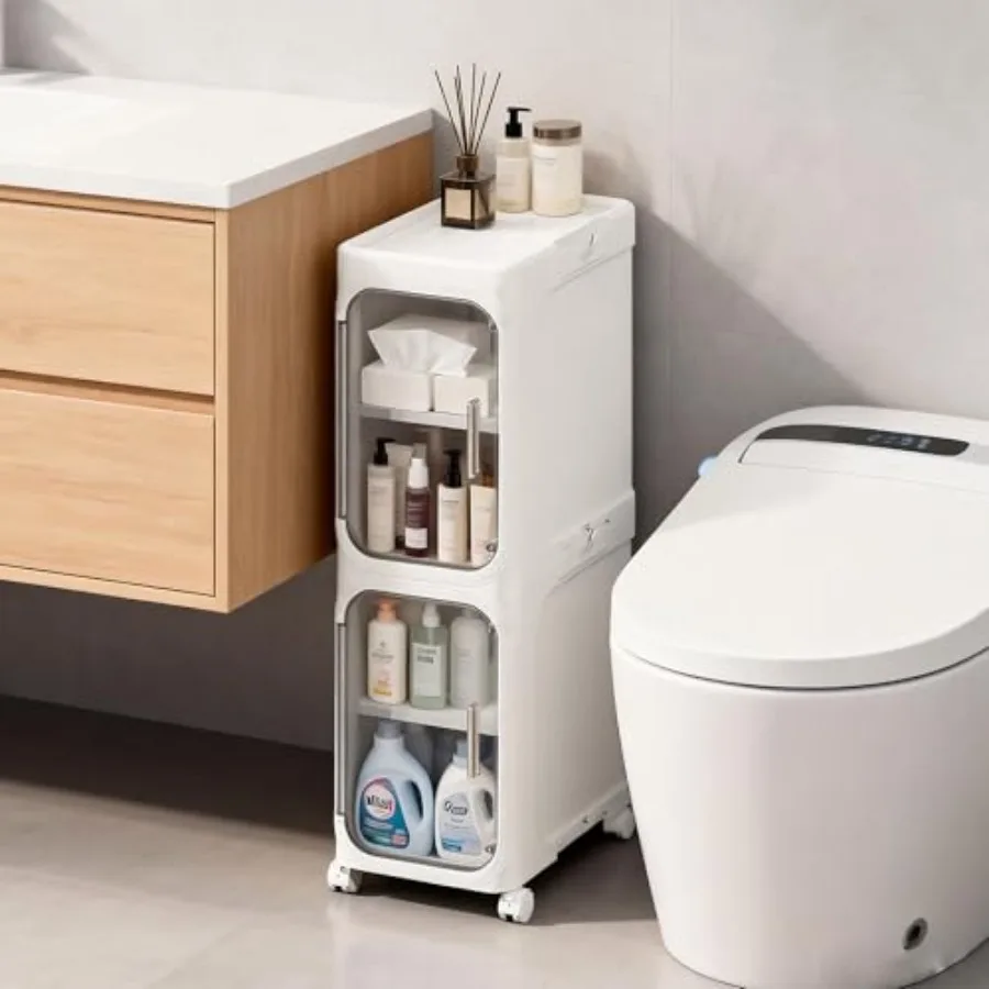 Narrow Storage Cabinet Slim Bathroom Storage Cabinet with Movable Wheels Tall Bathroom Organizer Skinny Cabinet for Small Space
Narrow Storage Cabinet Slim Bathroom Storage Cabinet with Movable Wheels Tall Bathroom Organizer Skinny Cabinet for Small Space