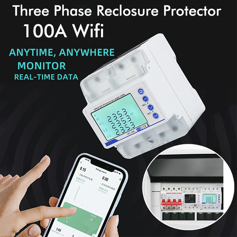 3Phase 380V 100A WiFi Smart Bi-Directional Energy Power Meter OverUnder Voltage Protector Relay Switch Current Limit APP Control
3Phase 380V 100A WiFi Smart Bi-Directional Energy Power Meter OverUnder Voltage Protector Relay Switch Current Limit APP Control