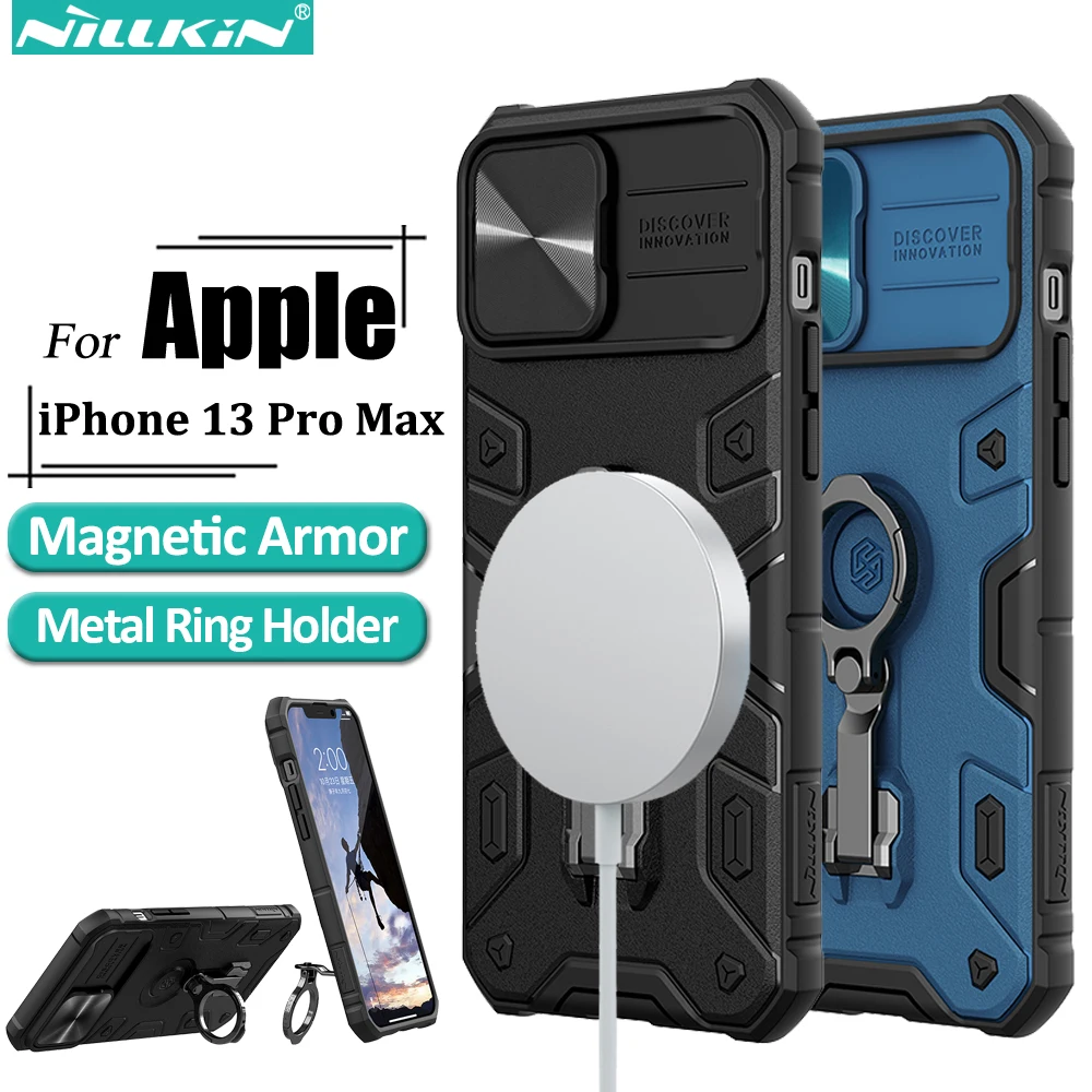 Магнитный чехол Nillkin для iPhone 13 Pro Max, Противоударная задняя крышка с кольцом-держателем для камеры
Магнитный чехол Nillkin для iPhone 13 Pro Max, Противоударная задняя крышка с кольцом-держателем для камеры